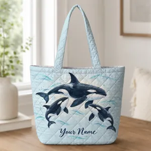 Orca Whale Ocean Life for Coastal Adventures and Everyday Gifts for Marine Life Lovers Quilted Tote Bag