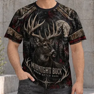 Midnight Buck Deer And Forest Scene For Hunting Season Outdoor Wear For Men All-over Print Unisex T-shirt