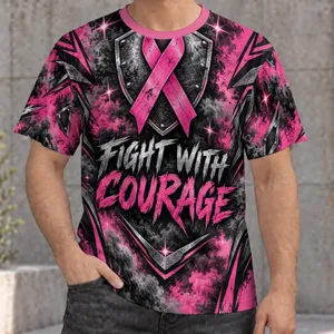 Pink Ribbon Courage Message for Breast Cancer Awareness Support and Hopeful Fundraisers All-over Print Unisex T-shirt