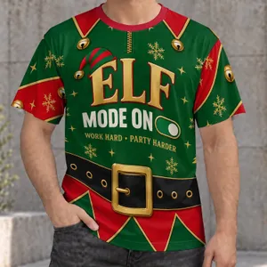 Elf Mode Holiday Belt And Jingle Bell Motifs For Christmas Party Cheer And Cozy Winter Fun All-over Print Unisex T-shirt