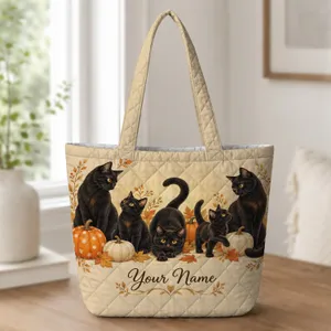 Black Cats And Pumpkins For Halloween Season, A Cozy Gift For Cat Lovers Quilted Tote Bag