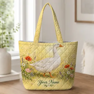 White Goose in a Wildflower Meadow for Cottagecore Spring Gifts and Country Living Quilted Tote Bag