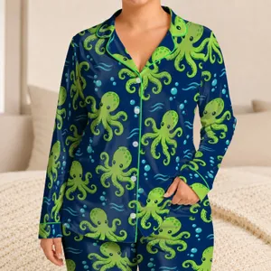 Lime Green Octopus Underwater Style for Tropical Beach Adventures Satin Pajamas Set