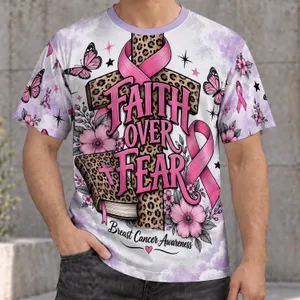 Pink Awareness Ribbon Butterflies Pink Ribbon Cross and Butterfly Faith Message for Awareness All-over Print Unisex T-shirt