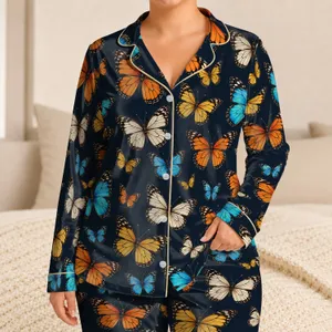 Colorful Butterfly Motifs for Relaxed Summer Lounging and Tropical Getaways at Home Satin Pajamas Set