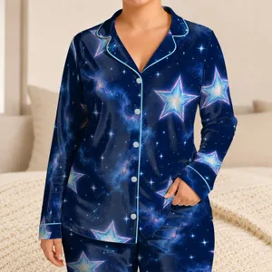 Luminous Neon Stars Beneath a Deep Blue Cosmos for Relaxing Coastal Getaways and Men Satin Pajamas Set