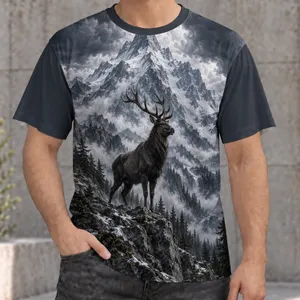 Majestic Stag Among Snowy Alpine Peaks for Wilderness Weekends and Outdoor Gift Giving All-over Print Unisex T-shirt