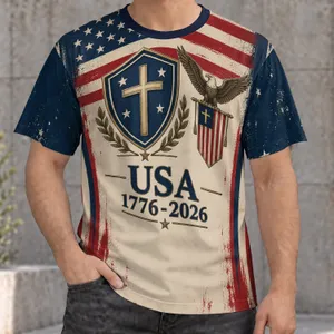 Patriotic Eagle Cross And Flag Motifs For Independence Day Football Game Gatherings All-over Print Unisex T-shirt