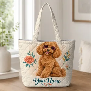 Sunglasses Poodle With Roses for Summer Outings and Dog Lover Gifts Quilted Tote Bag