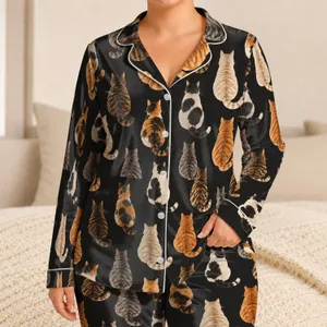 Mixed-Coat Cats for Cozy Evenings at Home and Thoughtful Gifts for Cat Lovers Satin Pajamas Set