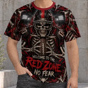 Skull Football Player Red Zone Art for Game Day Fans and Halloween All-over Print Unisex T-shirt