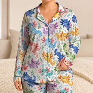 Cute Colorful Axolotl Friends for Cozy Summer Nights and Cheerful Gifts for Her Satin Pajamas Set