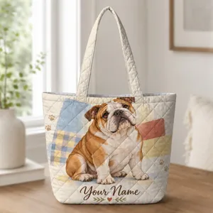 Colorful Bulldog Portrait for Pet Lover Birthdays, Celebrations, and Dog Lover Gifts Quilted Tote Bag