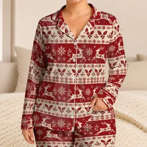 Reindeer Holly And Snowflake Nordic Holiday Motif For Cozy Christmas Evenings Satin Pajamas Set