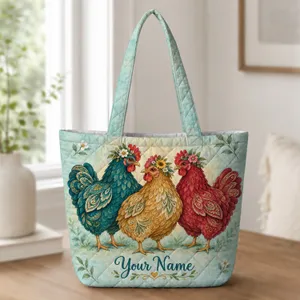 Vintage Three Hen Garden Scene for Summer Gifts and Garden Lovers Quilted Tote Bag