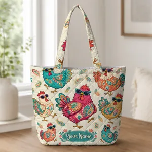 Colorful Sunglasses-Wearing Chicken for Summer Days and Gifts for Rooster Lovers Quilted Tote Bag