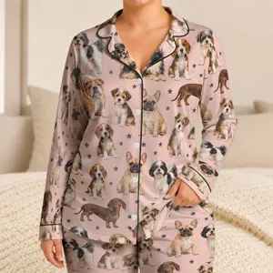 Watercolor Puppy Companions for Cozy Spring Evenings and Easter Gift Giving at Home Satin Pajamas Set