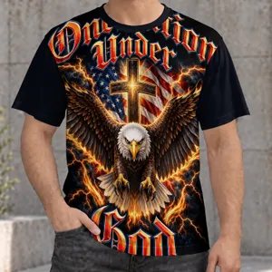 Bald Eagle and American Flag Faith Tribute for Patriotic Events and Outdoor Pride All-over Print Unisex T-shirt