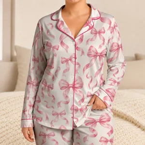 Pink Ribbon Bows for Romantic Valentine Gifting and Sweet Springtime Moments Satin Pajamas Set