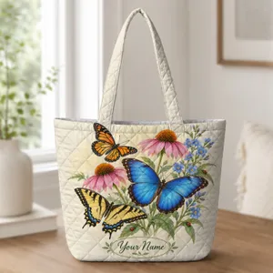 Butterfly and Wildflower Garden Gift for Nature Lovers and Spring Birthdays Quilted Tote Bag