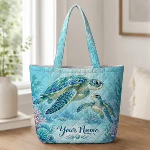 Colorful Sea Turtles for Coastal Beach Lovers and Ocean-Loving Moms Quilted Tote Bag