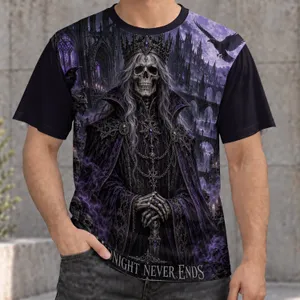 Crowned Skeleton Raven Moonlit Gothic Scene for Halloween Fans and Dark Fantasy Lovers All-over Print Unisex T-shirt