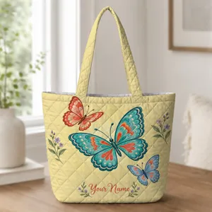 Turquoise Coral Butterfly Garden for Spring Birthdays and Nature-Loving Moms Quilted Tote Bag