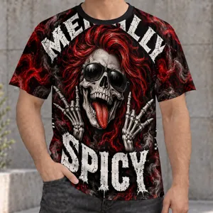 Grinning Red-Haired Skull With Smoke for Halloween Parties and Everyday Alternative Style All-over Print Unisex T-shirt