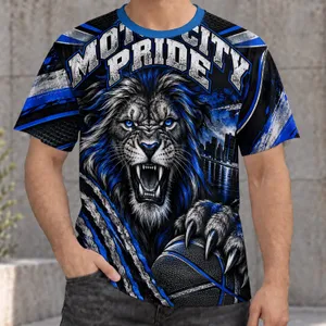 Roaring Blue-Eyed Lion and City Pride for Detroit Fans and Game Day Enthusiasts All-over Print Unisex T-shirt