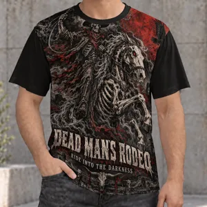Skeleton Cowboy Rodeo Scene for Western Gothic Nights and Dark Country Style All-over Print Unisex T-shirt
