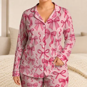 Pink Ribbon Bow Motifs for Cozy Bedtime and Sweet Gift Giving for Girls and Kids Satin Pajamas Set