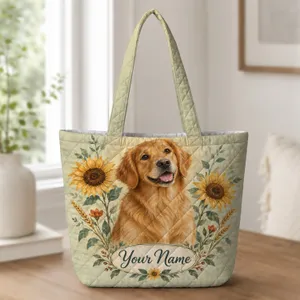 Golden Retriever and Sunflowers for Cottagecore Dog Lover Gifts Quilted Tote Bag