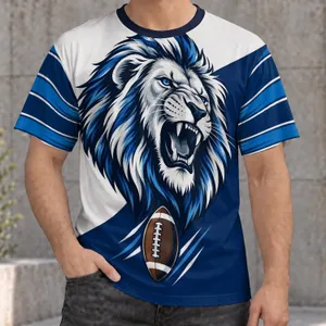 Roaring Lion Mascot and Football Details for Game Day and Casual Fan Wear All-over Print Unisex T-shirt