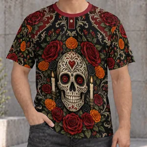 Sugar Skull Roses and Marigolds for Day of the Dead and Halloween Celebrations All-over Print Unisex T-shirt