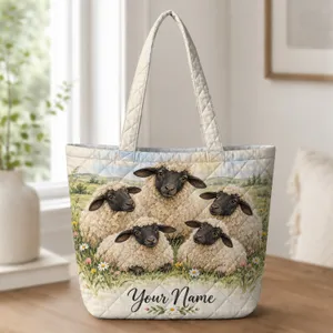Black-Faced Sheep in Wildflower Meadow for Farm Days and Country-Loving Sheep Lovers Quilted Tote Bag