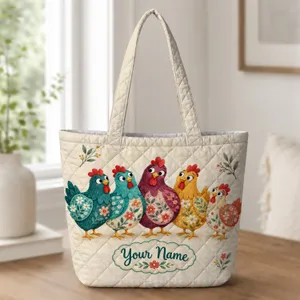 Colorful Patchwork Farm Hens for Cozy Country Days and Chicken Lover Gifts for Her Quilted Tote Bag