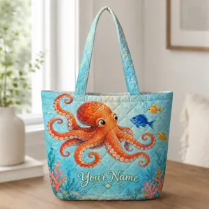 Octopus Ocean Scene for Beach Days and Coastal Getaways for Coastal Sea Life Lovers Quilted Tote Bag