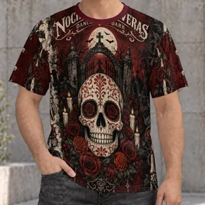 Sugar Skull and Gothic Roses for Halloween and Day of the Dead Celebrations All-over Print Unisex T-shirt