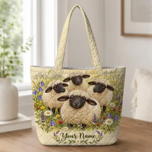 Black-Faced Sheep in a Wildflower Meadow for Country Days and Sheep Lover Gifts Quilted Tote Bag