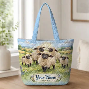 Fluffy Sheep Meadow Serenity for Countryside Days and Farmhouse Gifts for Women Quilted Tote Bag