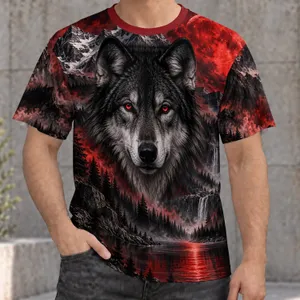 Crimson Moon Wolf and Mountain Wilderness for Outdoor Nights and Cozy Evenings All-over Print Unisex T-shirt
