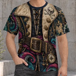 Pirate Skeleton DJ Octopus Nautical Halloween Party Style for Men and Cosplay Fans All-over Print Unisex T-shirt