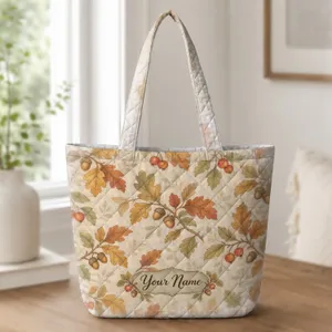 Autumn Leaves and Acorns for Cozy Fall Outings and Everyday Gifts for Nature Lovers Quilted Tote Bag