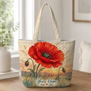 Sunset Poppy and Wildflower Keepsake for Summer Garden Days and Mother’s Day Gifts Quilted Tote Bag