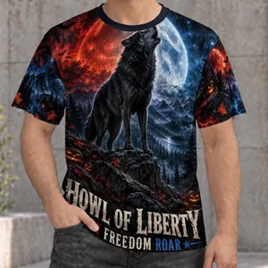Howling Wolf Beneath Blood Moon for Wilderness Nights and Free-Spirited Outdoor Style All-over Print Unisex T-shirt