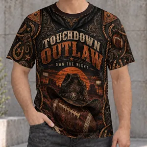 Western Football Outlaw Cowboy Motif for Game Day and Rodeo Nights for Men and Fans All-over Print Unisex T-shirt
