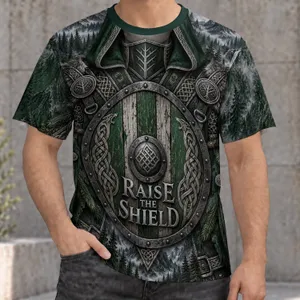 Norse Shield and Misty Forest Armor for Medieval Fantasy Adventures All-over Print Unisex T-shirt