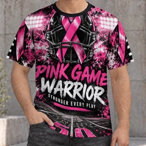 Pink Game Warrior Football Breast Cancer Awareness Support Sports Gift for Men All-over Print Unisex T-shirt