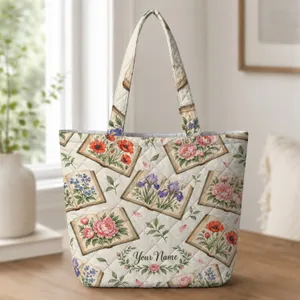 Watercolor Flower Books for Garden Reading Days and Thoughtful Gifts for Bookish Teachers Quilted Tote Bag