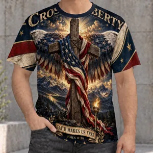 Patriotic Cross and Eagle Faith Message for Christian Freedom and Everyday Wear All-over Print Unisex T-shirt